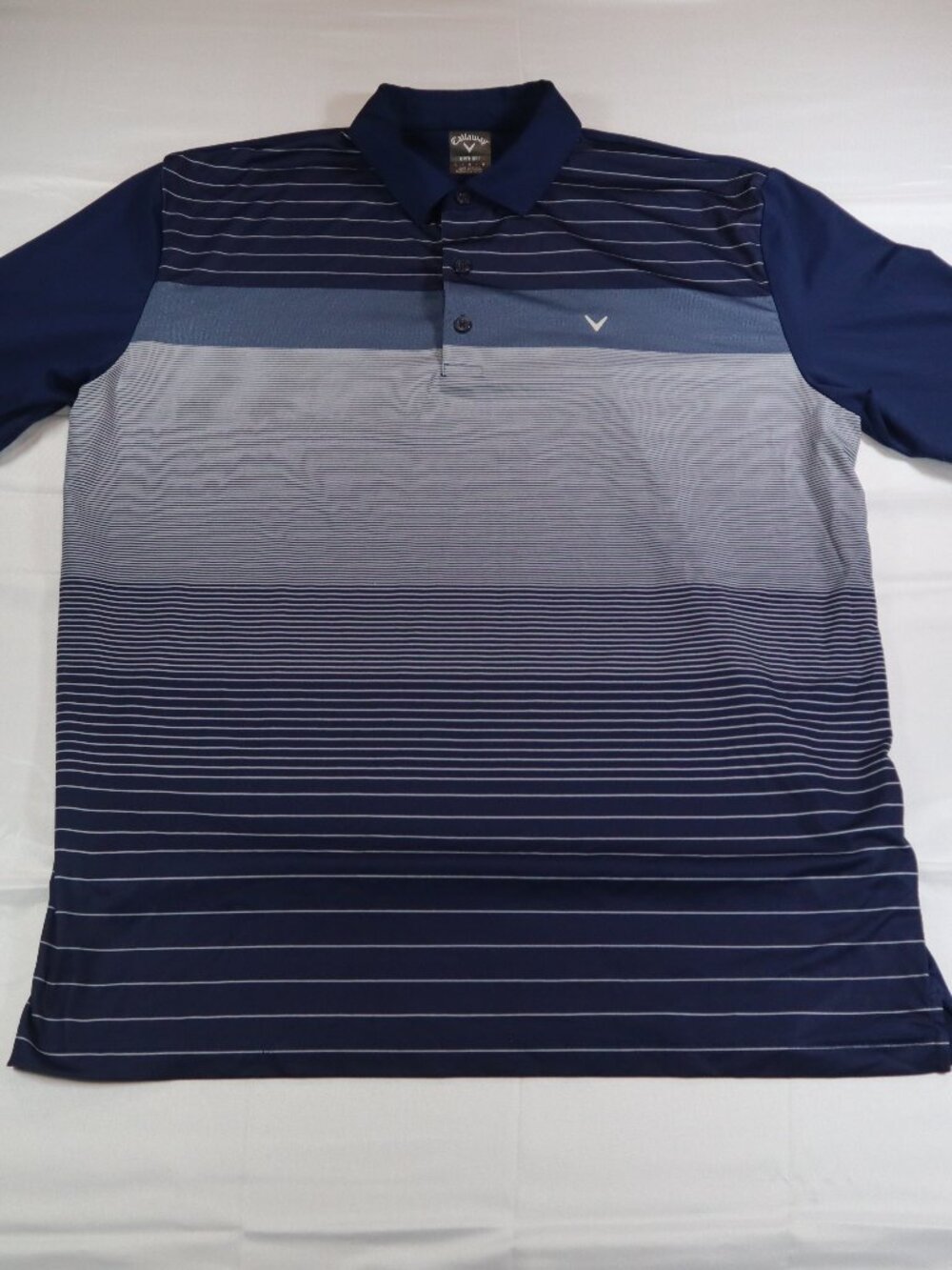 Callaway Opti-Dri Golf Polo Shirt Blue White Gradient Striped Stretch Mens Large